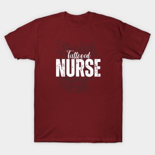 Tattooed Nurse Rose Background T-Shirt